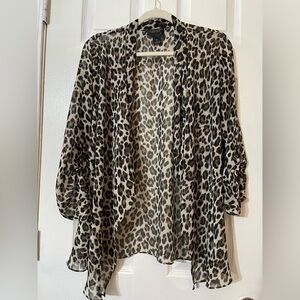Investments Petite Leopard Print Sheer Kimono in Brown and Black